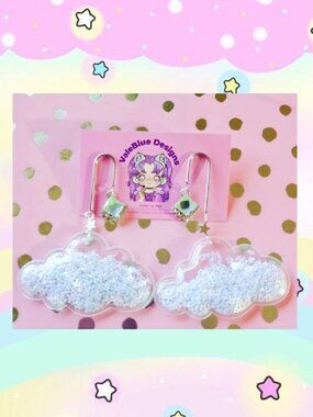 kawaii white glitter cloud earrings